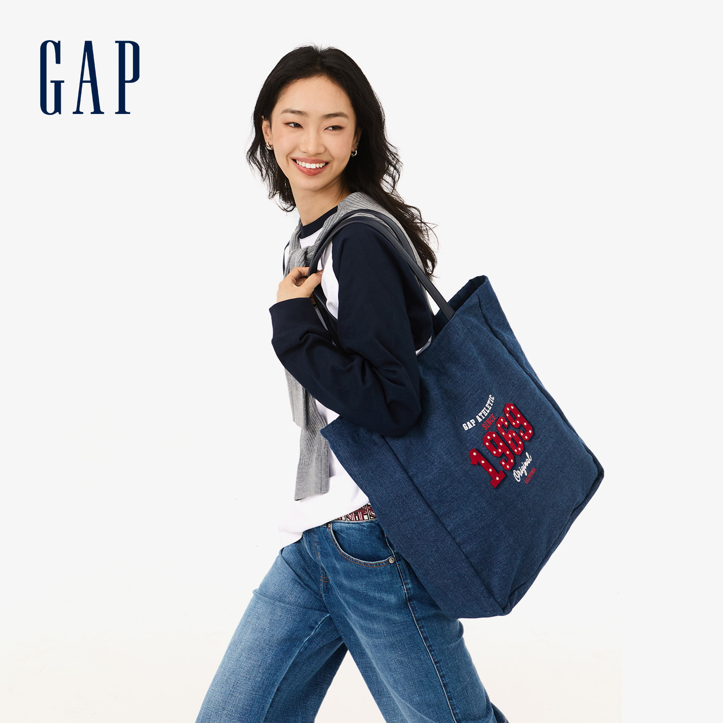 GAP1969单肩托特包通勤款松弛上班出行包手提数字牛仔包包女