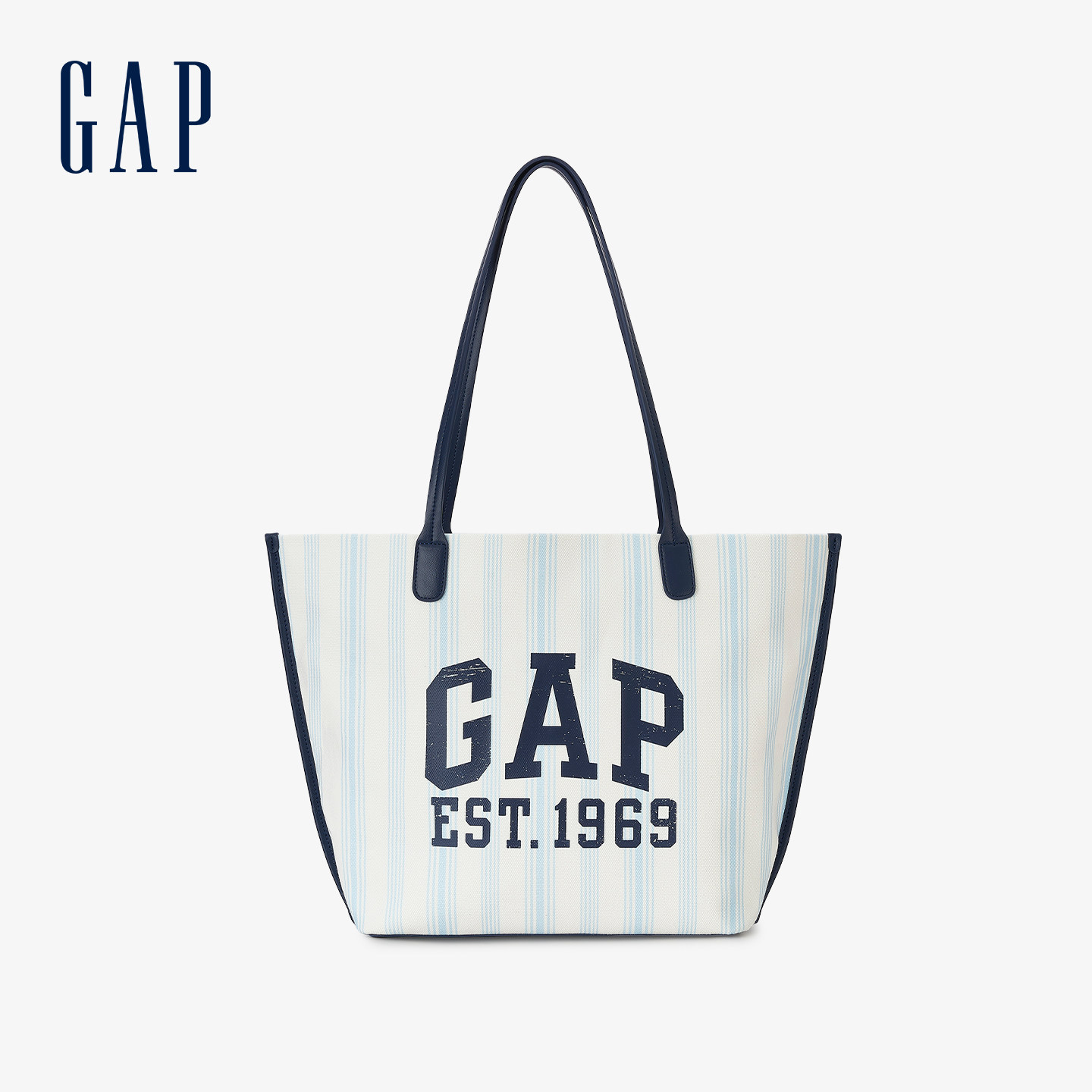 GAP竖条纹拼接PU托特包单肩包