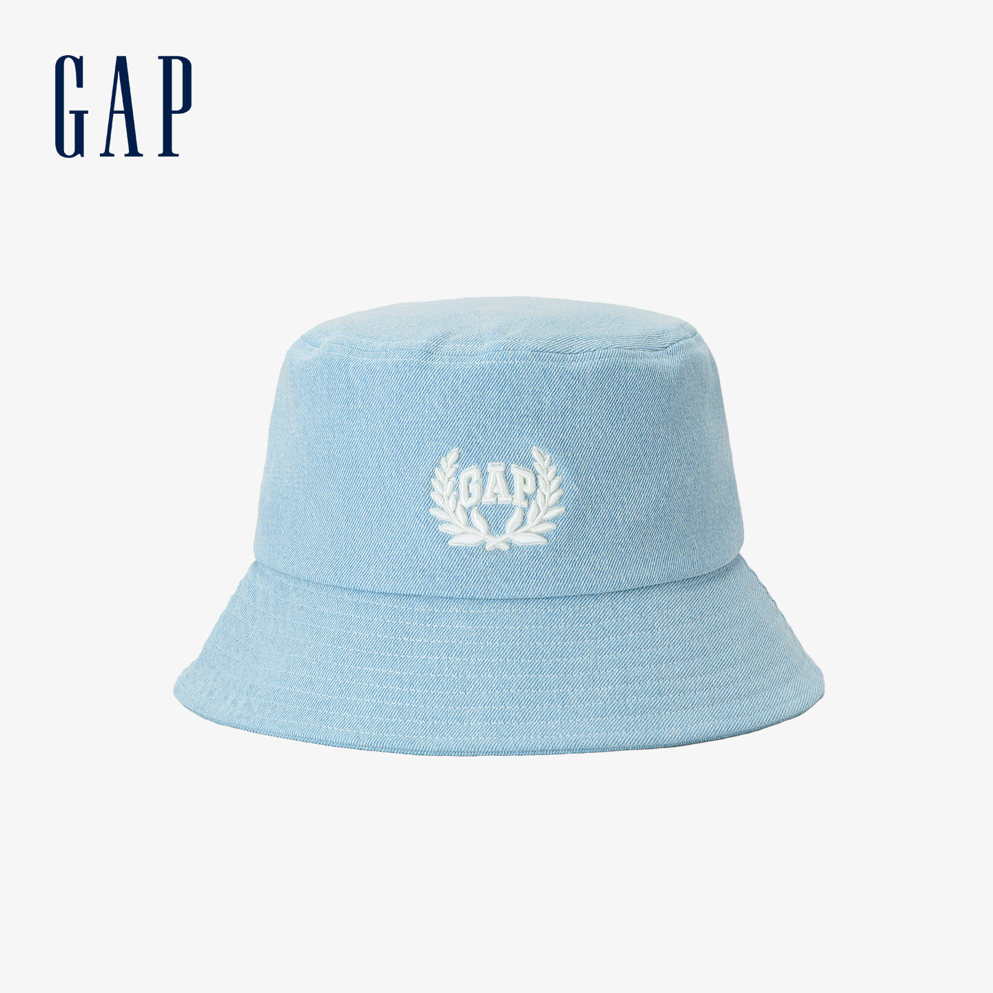 GAP水洗麦穗刺绣渔夫帽女浅蓝