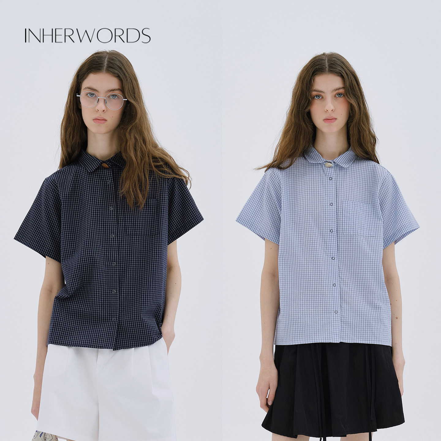 INHERWORDS 日系复古简约口袋通勤泡泡纱衬衫cleanfit修身棉衬衣