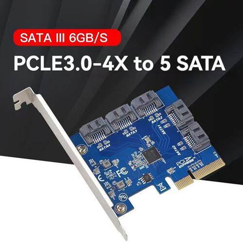 1个 颜色：蓝色 材质：PCB PCI-E转5口SATA3.0扩展卡pcie转sata可