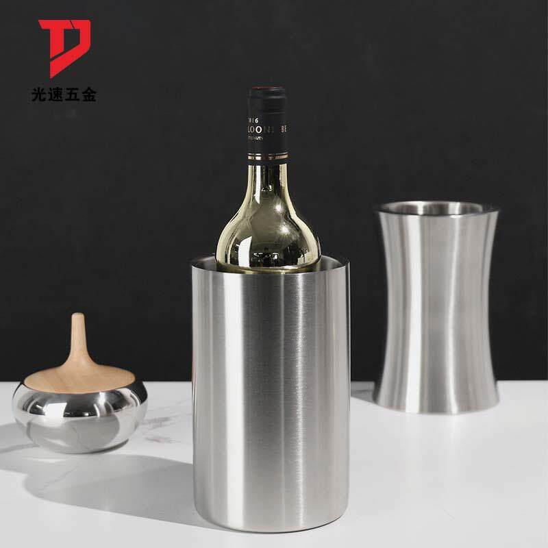 不锈钢双层保温冰桶直身圆形酒吧冰粒桶啤酒冰镇桶香槟红酒金属桶