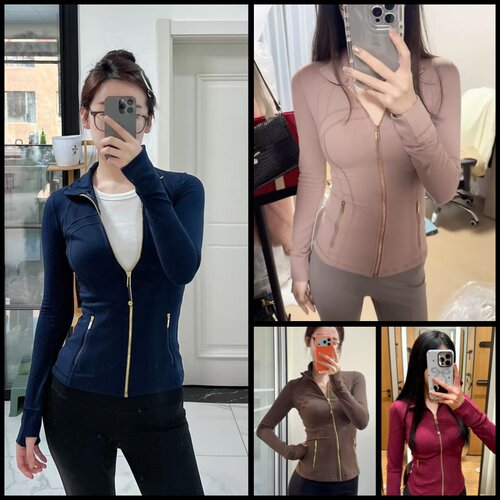 露露乐蒙金拉链立领修身夹克女