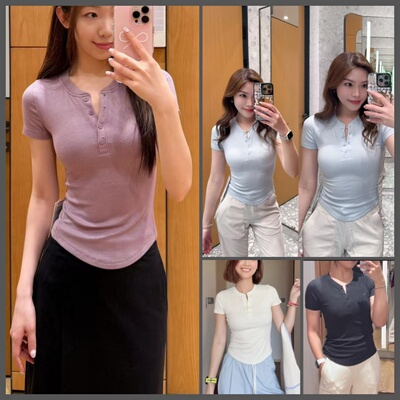 露露乐蒙修身圆领亨利短袖T恤