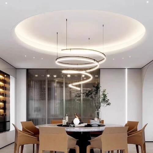 设计师复式楼客厅loft吊灯别墅楼梯样板房软装轻奢极简圆环餐厅灯
