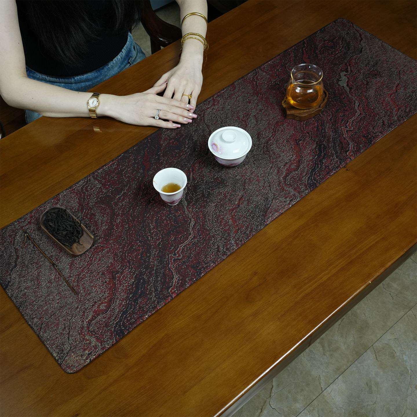 新中式织锦缎茶席禅意桌旗茶垫布艺轻奢茶台茶几布