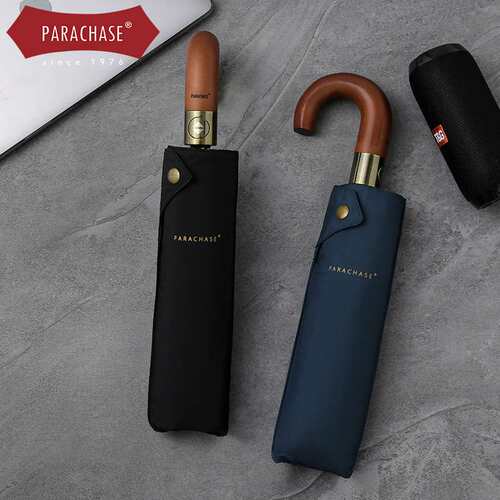 PARACHASE木弯柄全自动伞十骨300T记忆布双人雨伞自开收抗风伞男