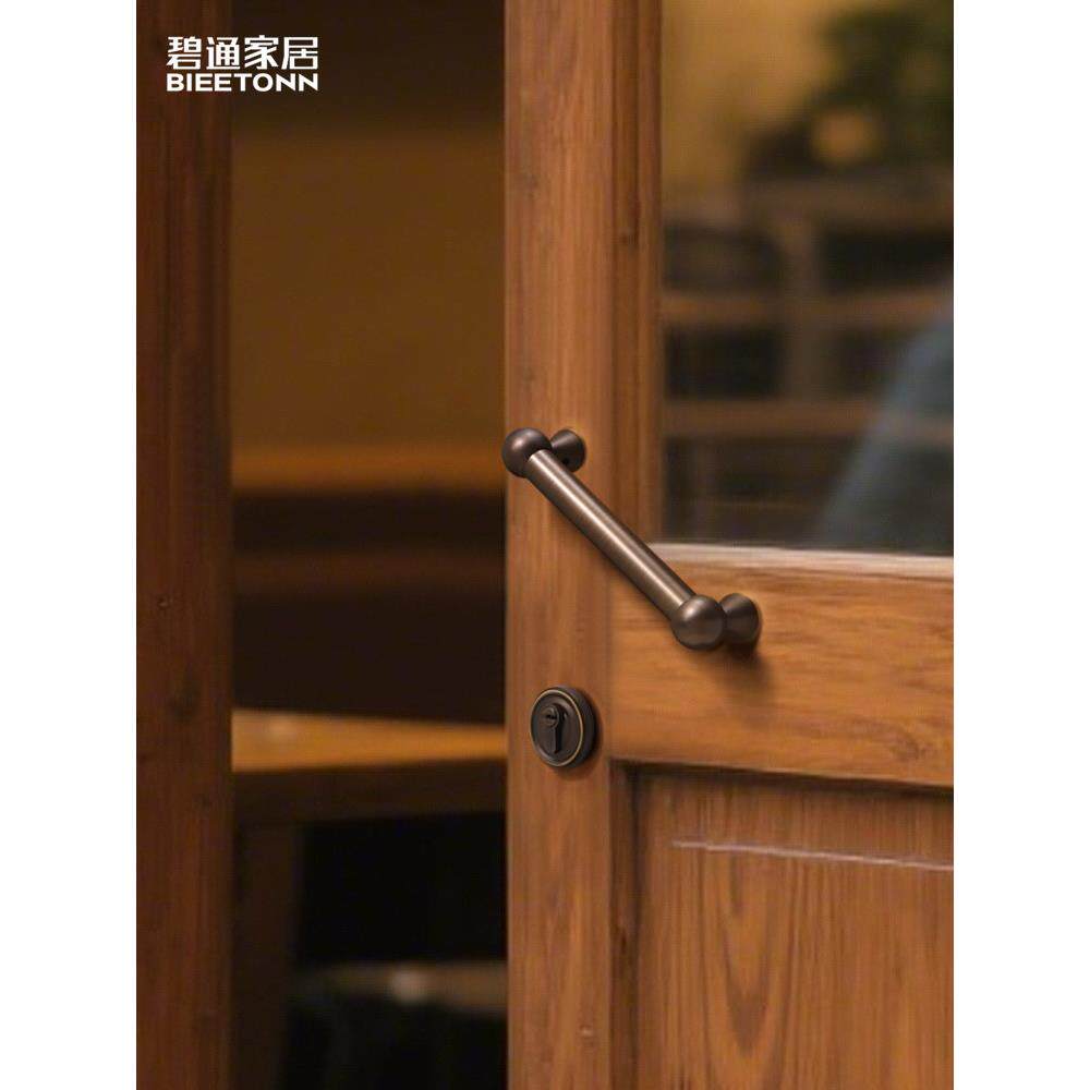 碧通古铜色黄铜中古风对装拉手美式欧式柜门覆古店门法式房门把手