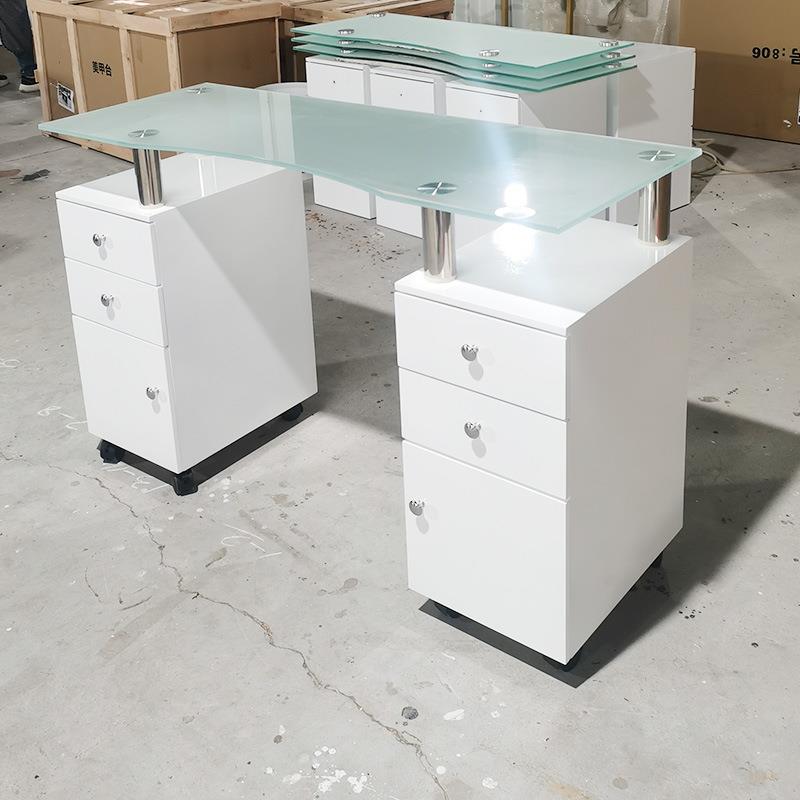 网红轻奢美甲桌椅套装单人小型简约现代双人桌玻璃美甲店专用桌
