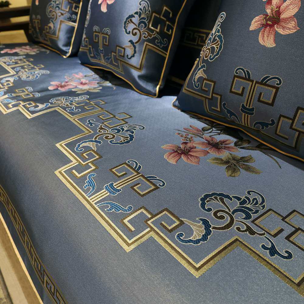 新中式沙发垫四季通用防滑实木布艺坐垫子现代中国风套罩笠巾