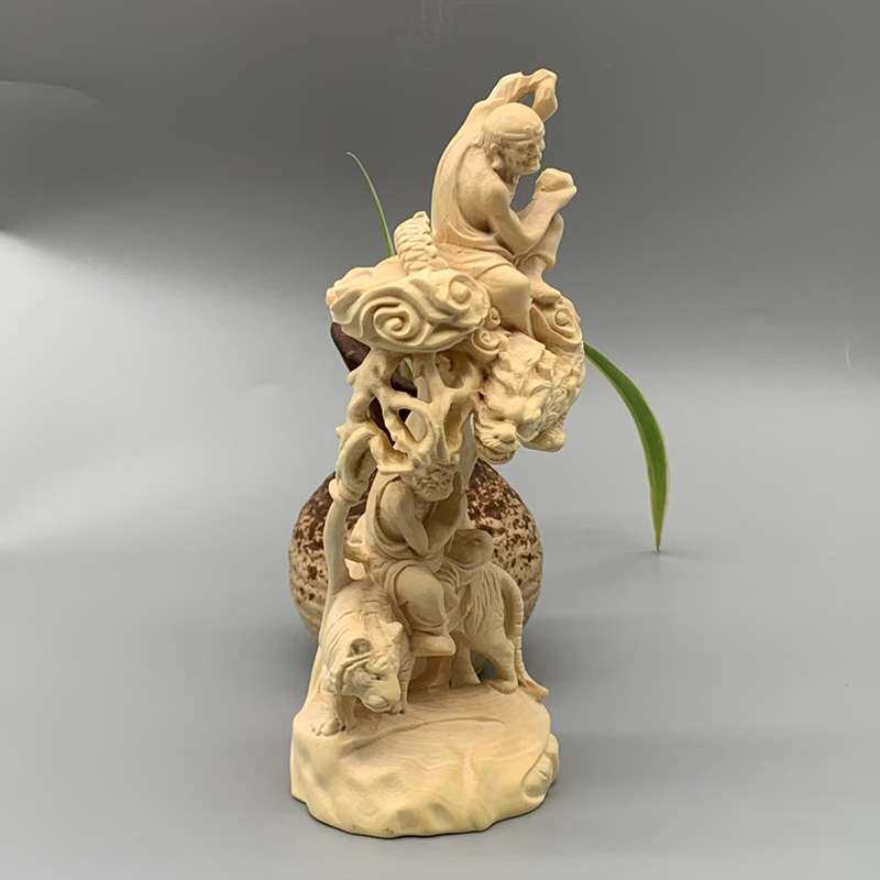 大叶黄杨木雕刻降龙伏虎款摆件摆饰规格130×50×45家居客厅装饰