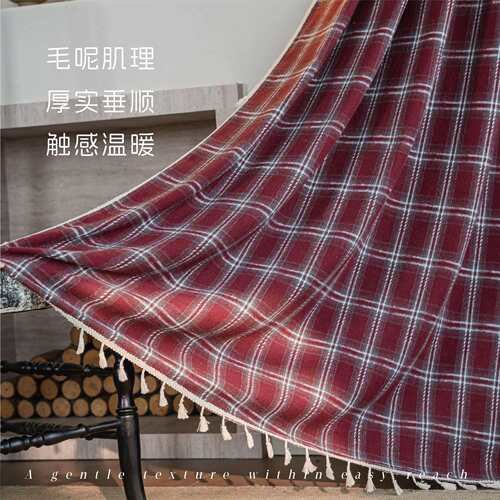 伊缦琪韵窗帘圣诞毛呢格子色织法式窗帘成品厨房帘飘窗窗帘半遮光