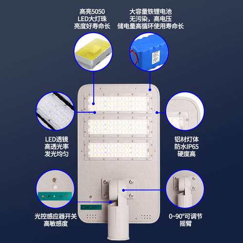 户外防水LED模组路灯头80W100W大功率高杆分体太阳能路灯工程专用