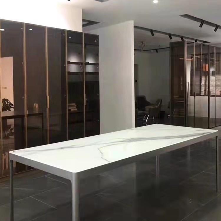意大利拉美娜岩板餐桌会议桌铝合金长方形现代意式德利丰岩板餐桌