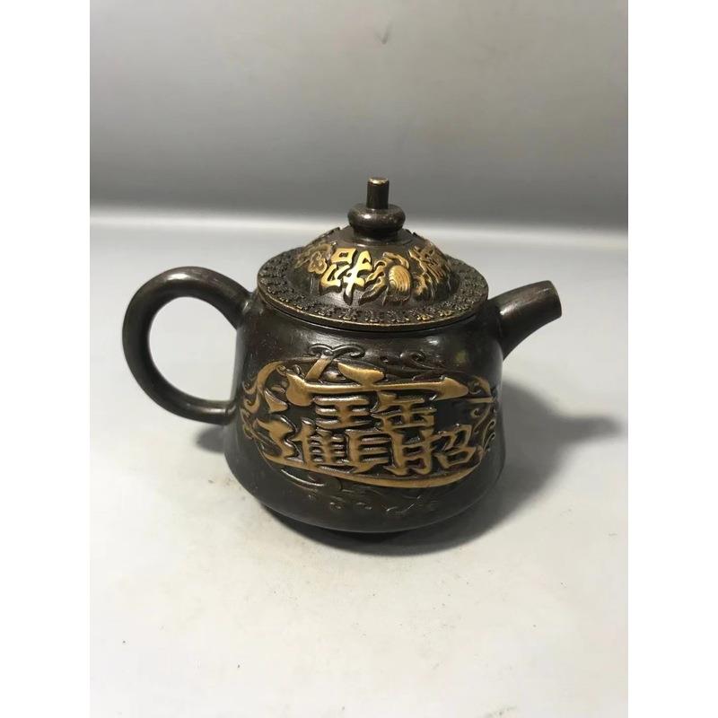 古玩铜器五福壶铜茶壶复古怀旧酒壶家用客厅装饰工艺品铜壶摆件