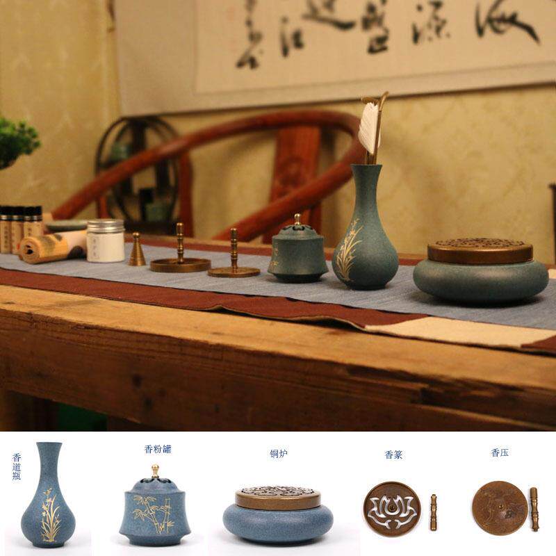 古法品香烧蓝香篆套装纯正铜香道工具香篆炉打篆熏香器香粉手绘