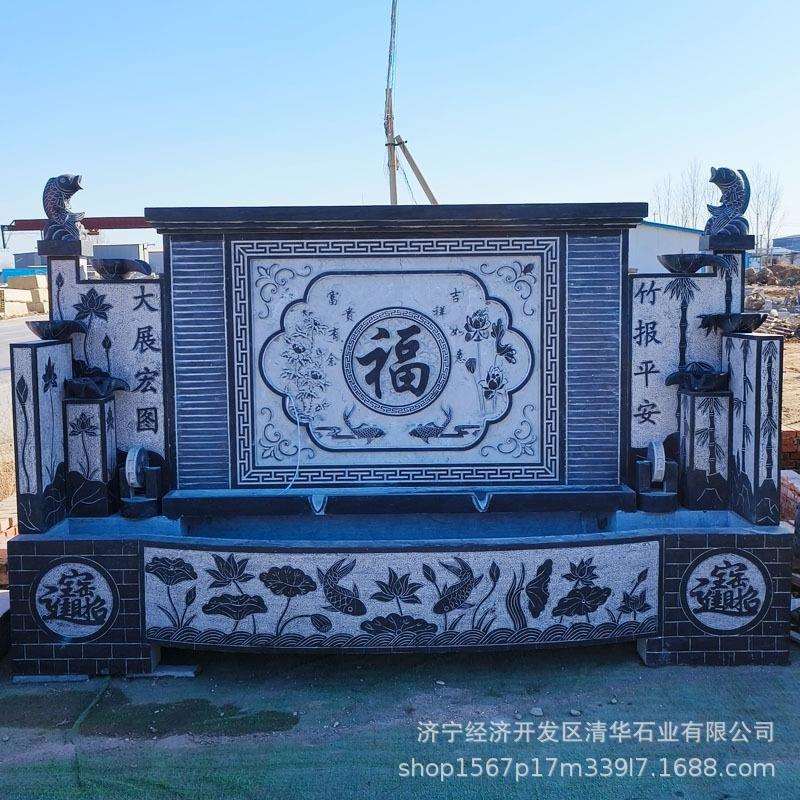 流水墙酒店大堂鱼池户外别墅庭院造景落地景观流水养鱼石雕池子
