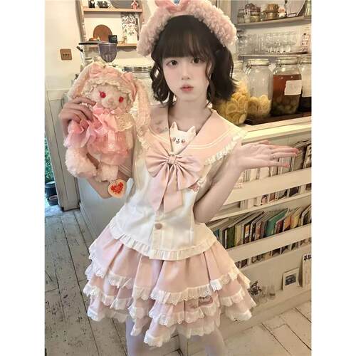 奶芙桃桃JK收腰水手服蛋糕裙