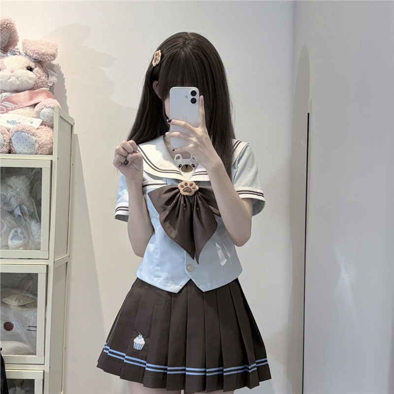 蓝巧小熊日系甜美收腰水手服套装