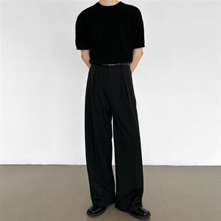 混纺色织直筒宽松通勤加长西裤 压褶A字阔腿西裤 2025夏季 男笙HOME