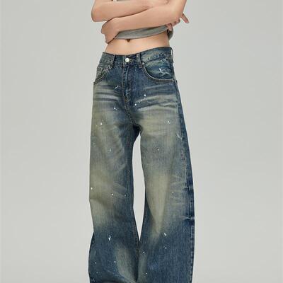 BLACK OF EXIT美式高街做旧泼墨猫须弯刀牛仔裤男女痞帅阔腿长裤