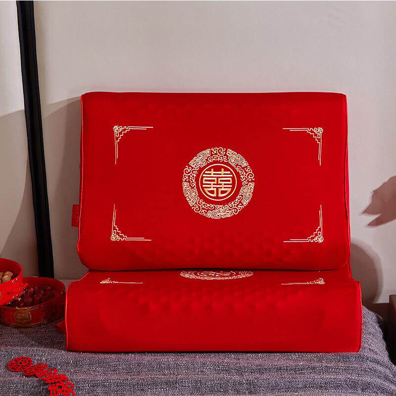 婚庆枕套一对装60*40红色喜庆结婚枕套刺绣款枕头套乳胶枕套全棉