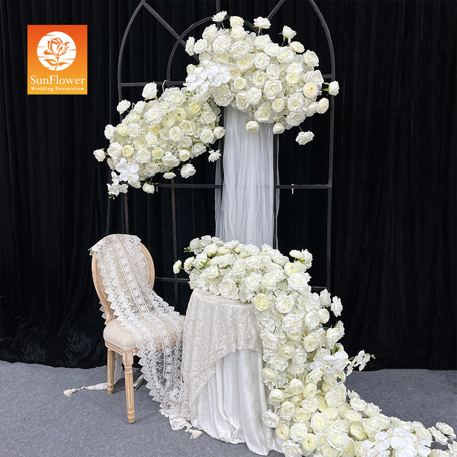 婚礼路引白色玫瑰花长条型花条花门户外造景拱门舞台装饰仿真花