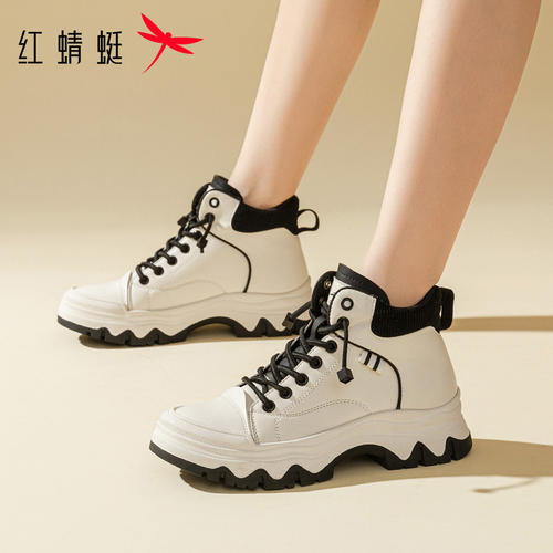 红蜻蜓女厚底增高休闲马丁靴工装