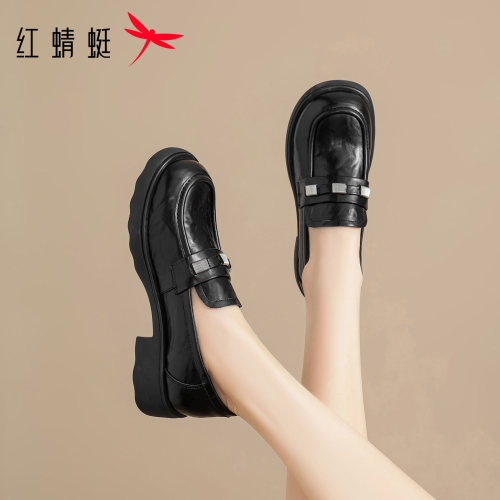 红蜻蜓女士厚底英伦乐福鞋