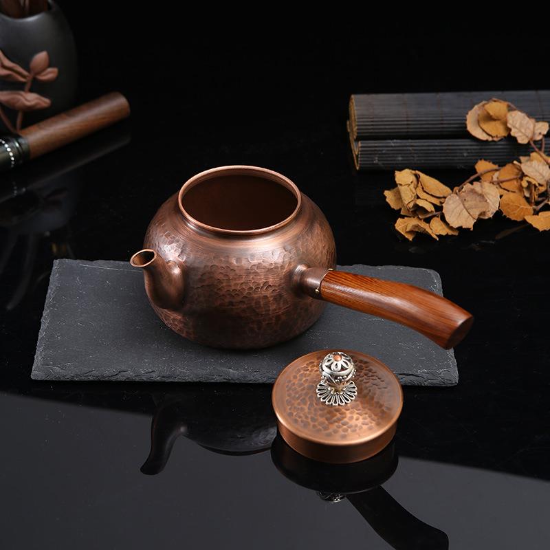 厂家直供600ML侧把手锤纹铜壶煮茶家用烧水壶速热开紫铜茶壶