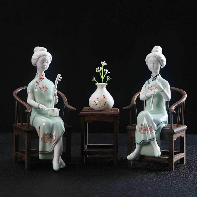 古典陶瓷人物仕女摆件德化陶瓷创意工艺品软装饰品玄关酒柜摆件