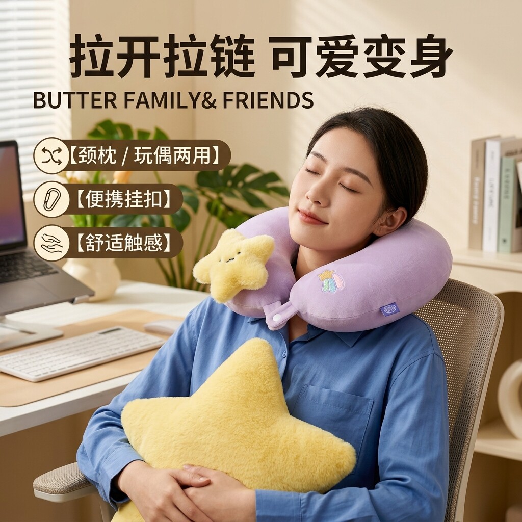 韩国BUTTER颈枕可爱旅行便携礼物午睡脖子毛绒护枕飞机枕头U型枕