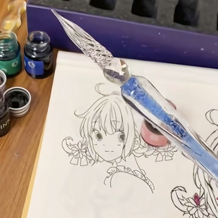 星空玻璃笔套装签字笔水晶学生用蘸水笔玻璃蘸墨笔文具礼品笔