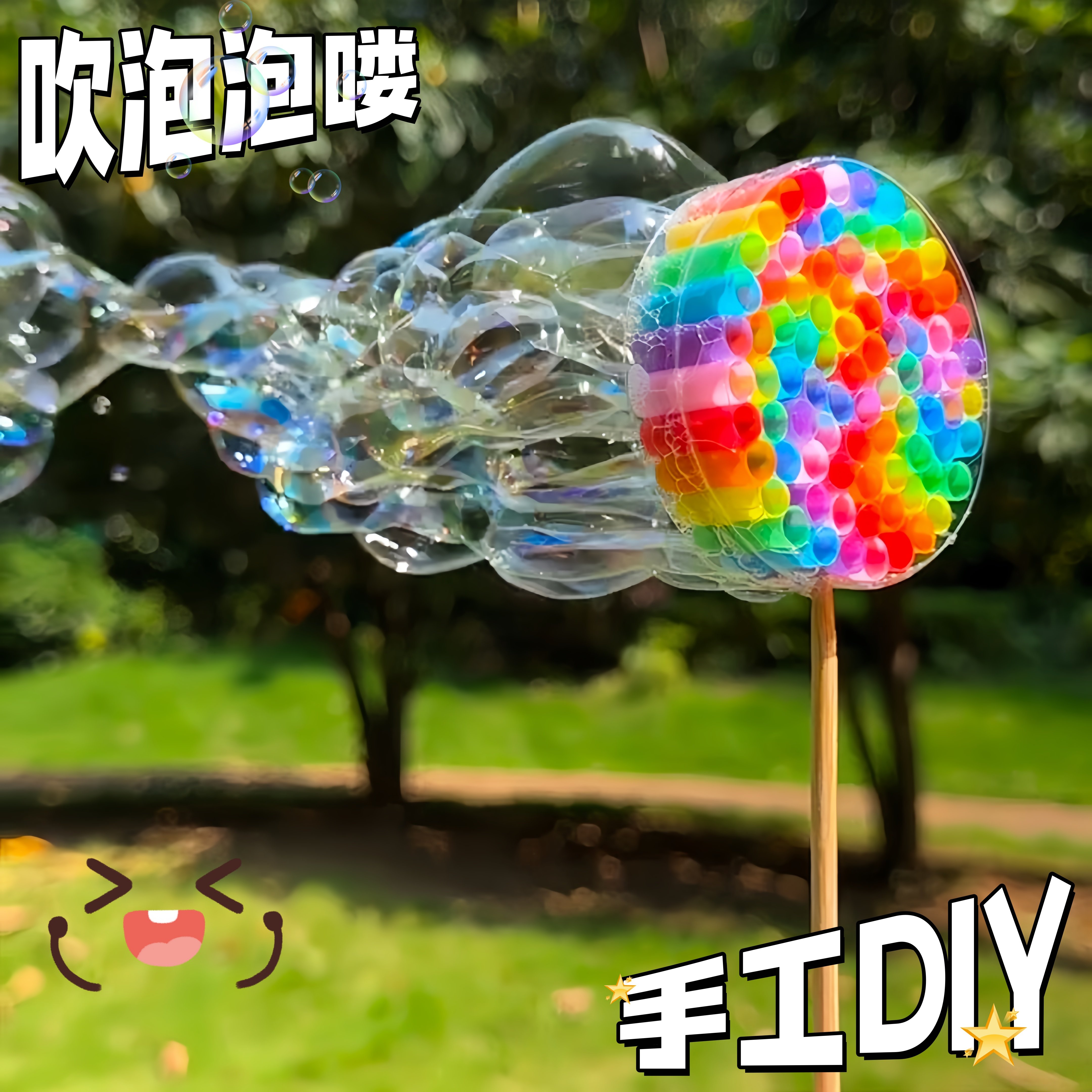 彩虹吸管泡泡机手工diy自制吹泡泡玩具简约趣味户外儿童娱乐游戏