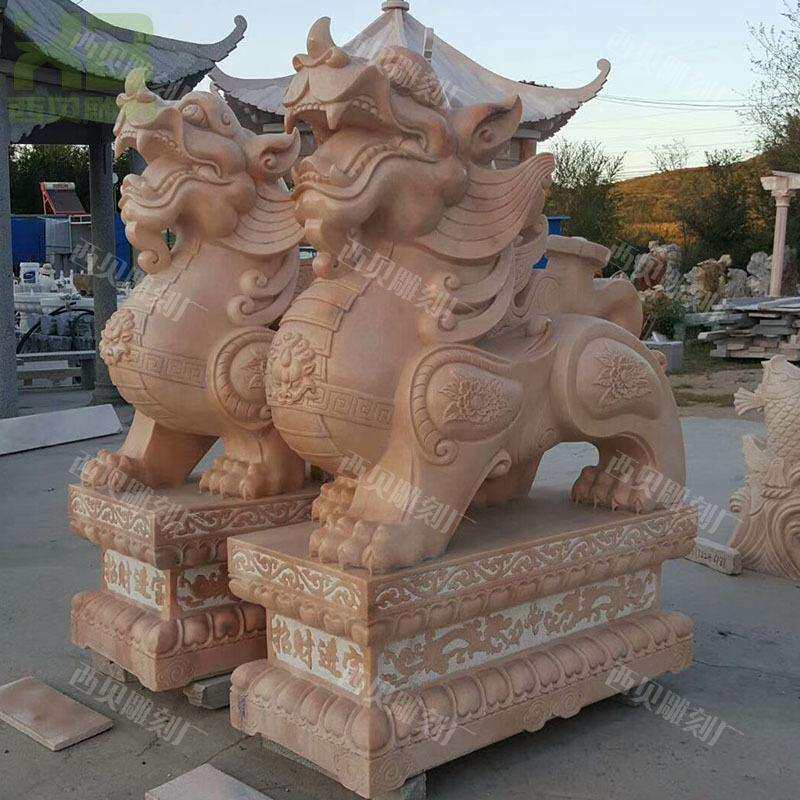 石材麒麟雕塑厂家 现货供应工厂销售 大理石景观酒店企业门口摆件