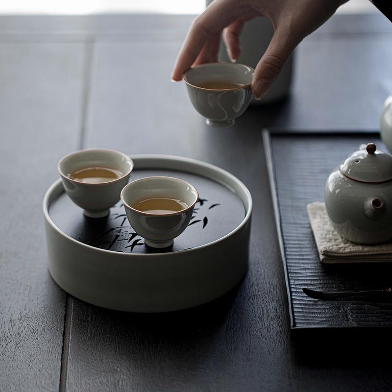 宜室茶话仿古釉竹节壶承干泡台家用陶瓷盖碗茶壶托禅意养壶垫配件