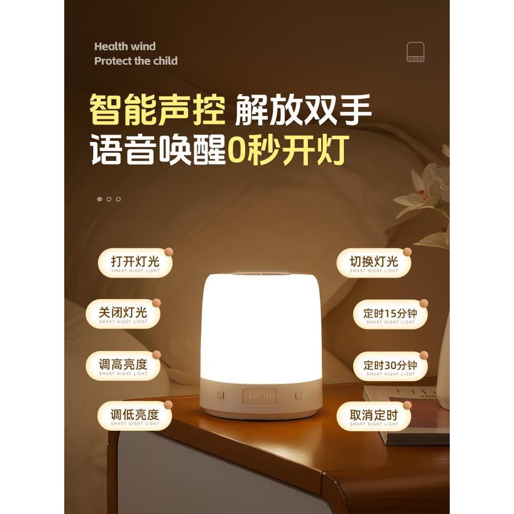 智能人工语音灯小夜灯声控感应卧室床头定时家用台灯2024新款