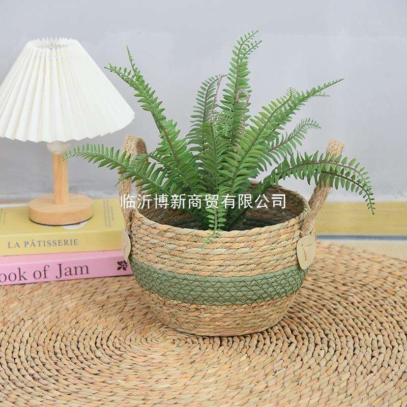 手工带提手海草植物装饰花盆藤编织花篮绿植盆栽草编客厅收纳筐子