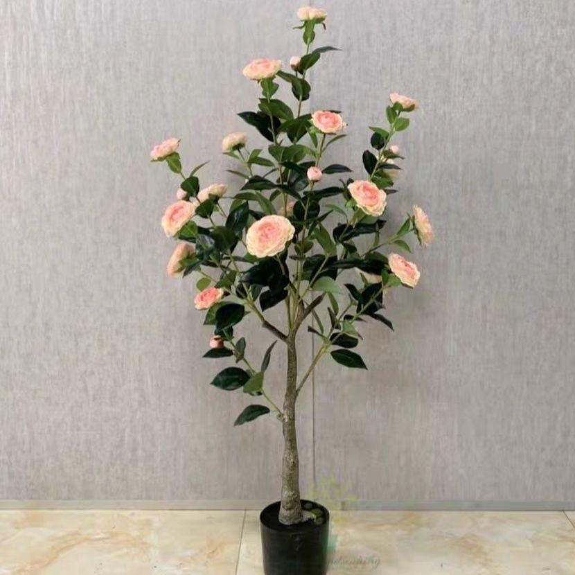 仿真绿植山茶花盆栽仿真树田园风花树办公室落地假绿植装饰盆栽