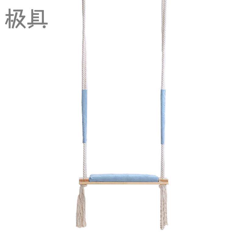 房ins松木室内儿童成人实木秋千吊椅间装棉绳板玩具家用饰原木悬
