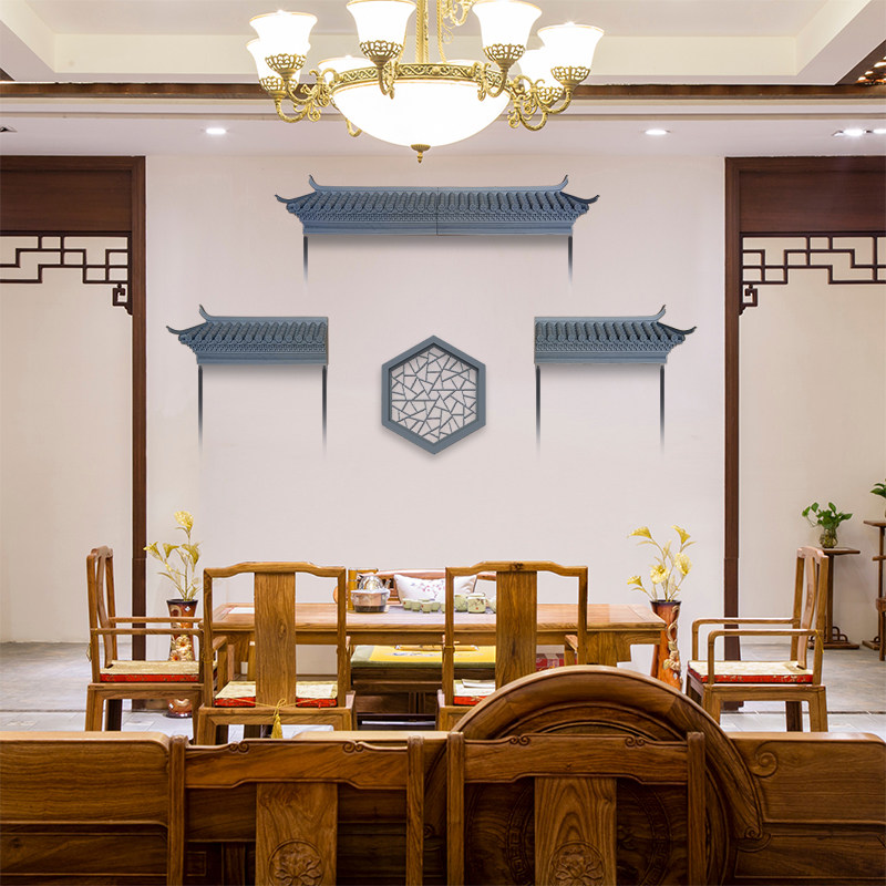 新中式徽派仿古屋檐玄关遮挡装饰墙挂件客厅家居装饰室内飞檐壁饰图片