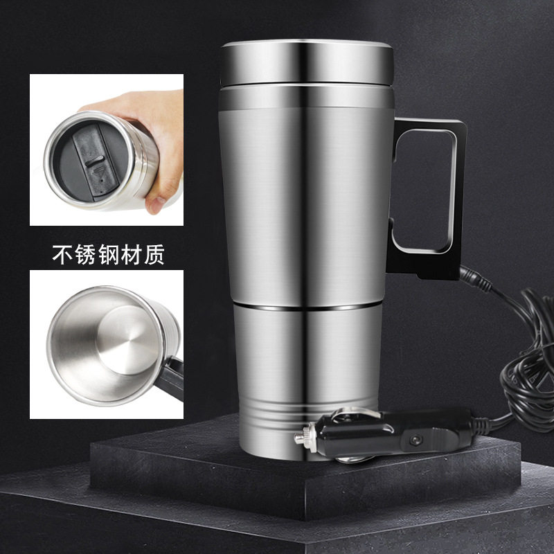 车载电热杯不锈钢内胆加热水杯车用热水器保温杯12V/24V加热水壶