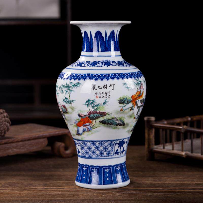 景德镇青花五彩陶瓷花瓶 家居客厅中式瓷器摆件 玄关软装工艺品