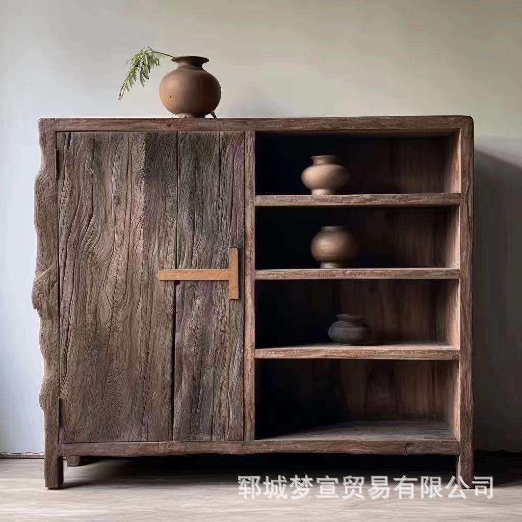 诧寂风老榆木餐边柜家用四层斗柜榆木储物柜榆木茶壶茶具收纳柜子