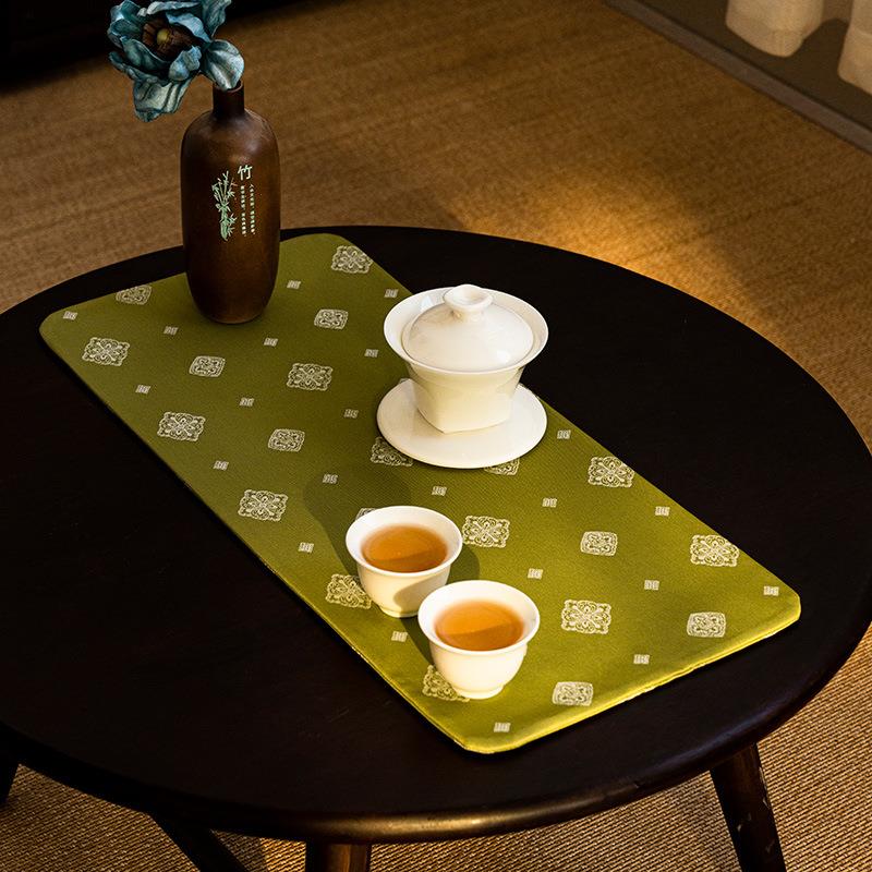 西阵织超纤布茶席桌布桌旗茶垫杯垫中式防水干泡丝绸锦缎主人桌垫
