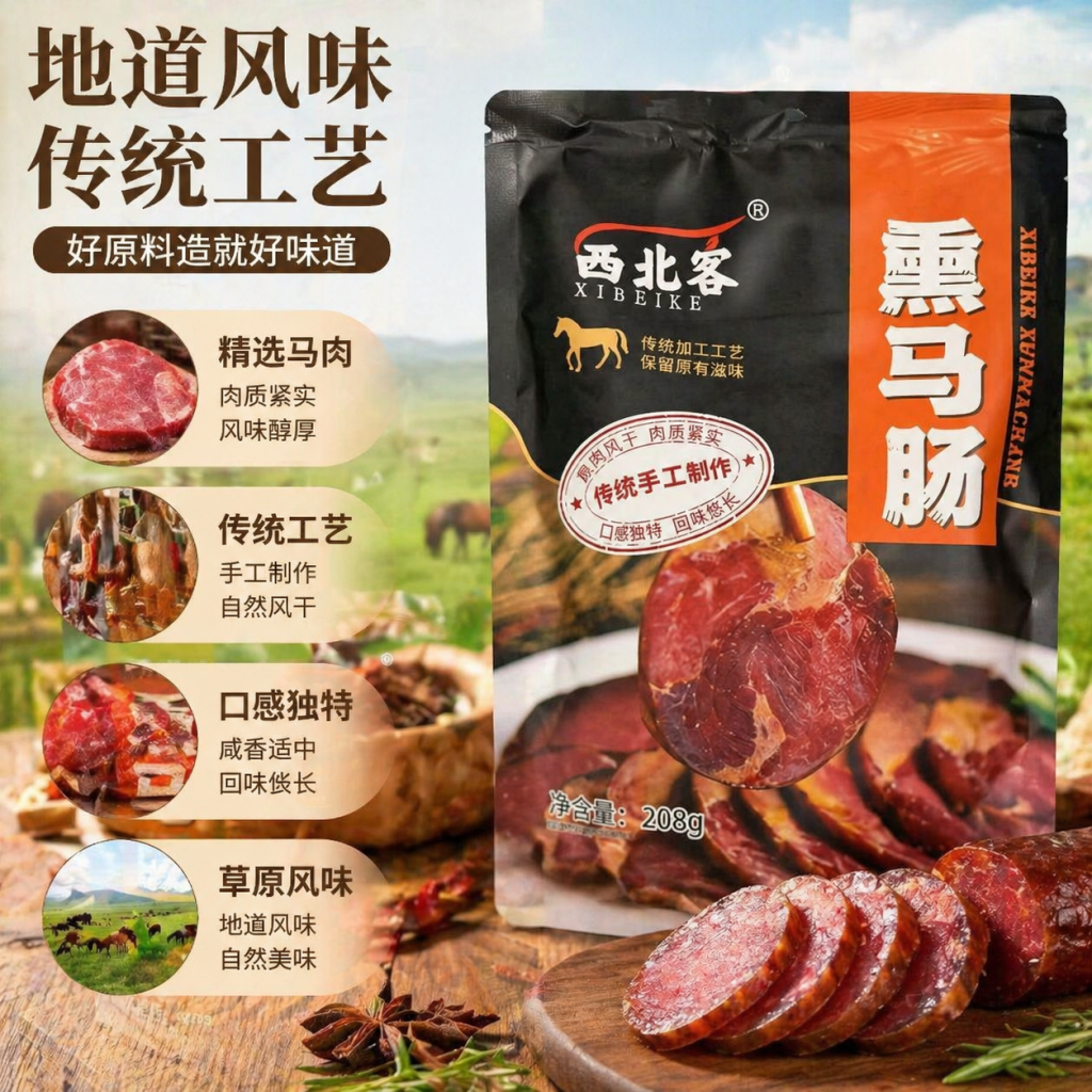 新疆正宗熏马肠西北客熏马肠特产开袋即食优质熏马肠新疆直发
