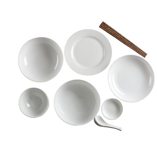 纯白简约2人食骨瓷餐具套装 中式家用情侣陶瓷食器碗盘碟勺子汤碗