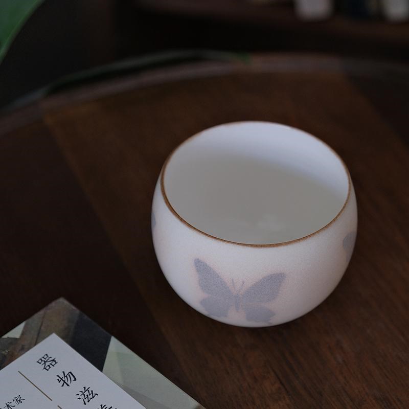 旷野集手作 蝴蝶蛋形手握杯子景德镇哑光陶瓷蛋杯拉花精致咖啡杯