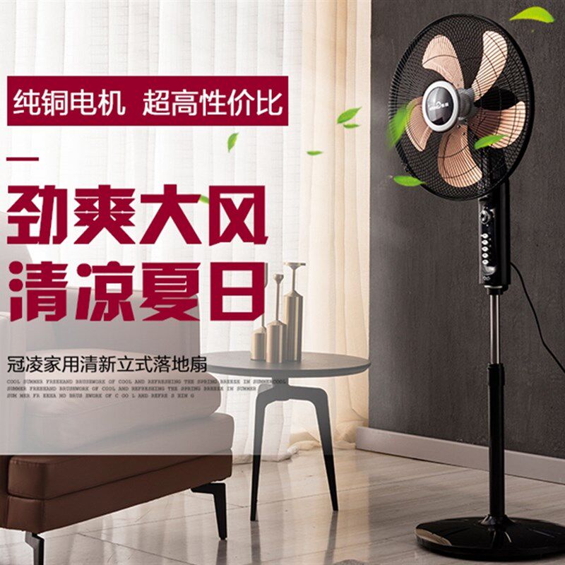 冠凌电风扇家用18寸立式机械式金属五叶大风力节能工业摇头落地扇
