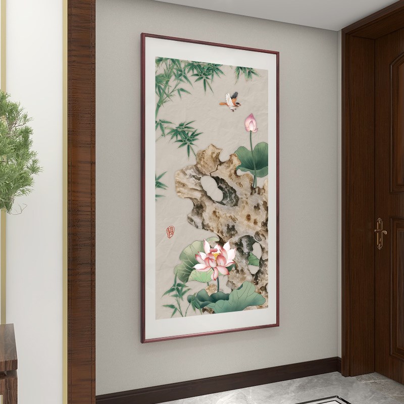 新中式玄关装饰画花鸟竹子画走廊过道壁画竖版客厅沙发背景墙挂画